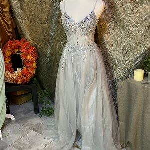Elegant Silver Sequin Prom Dress